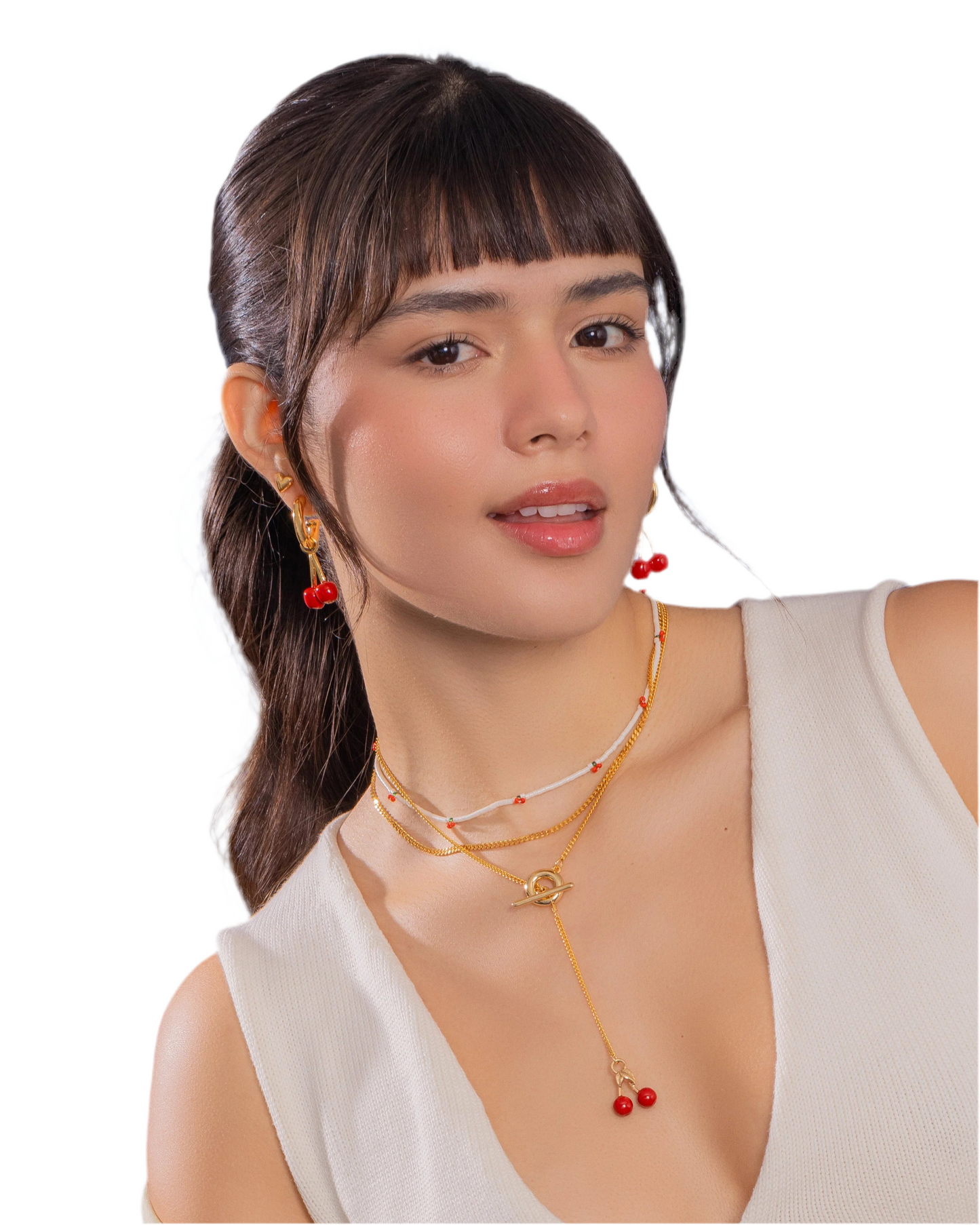 Cherry Brooch Bow Tie + Earrings