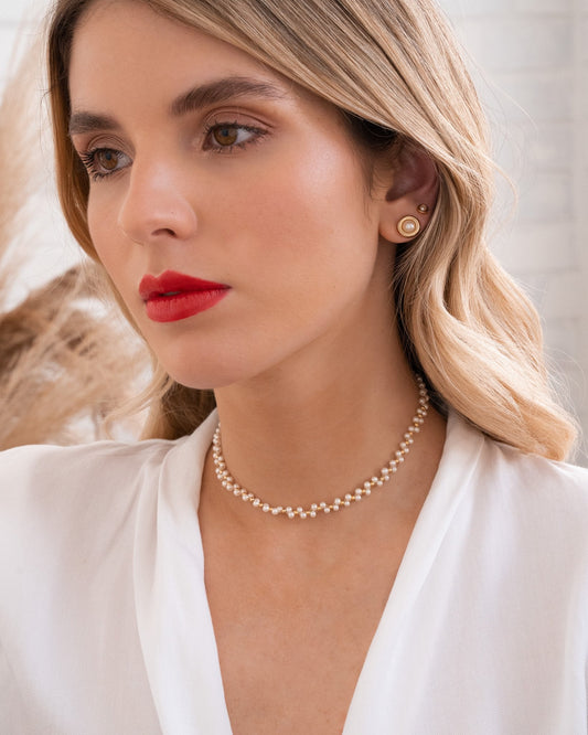 Choker tejido Perlitas + Pendientes