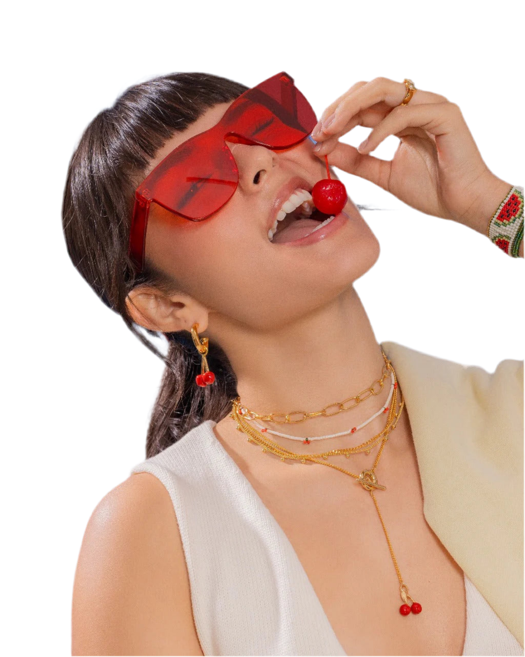 Cherry Brooch Bow Tie + Earrings