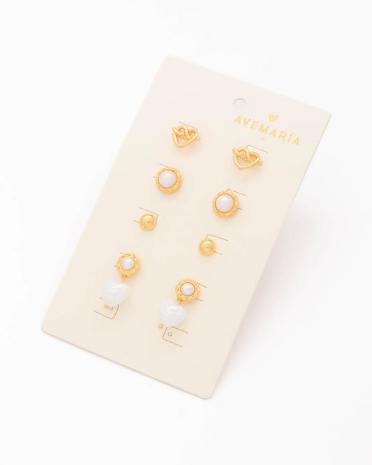 Set of 4 Pearl Heart Earrings