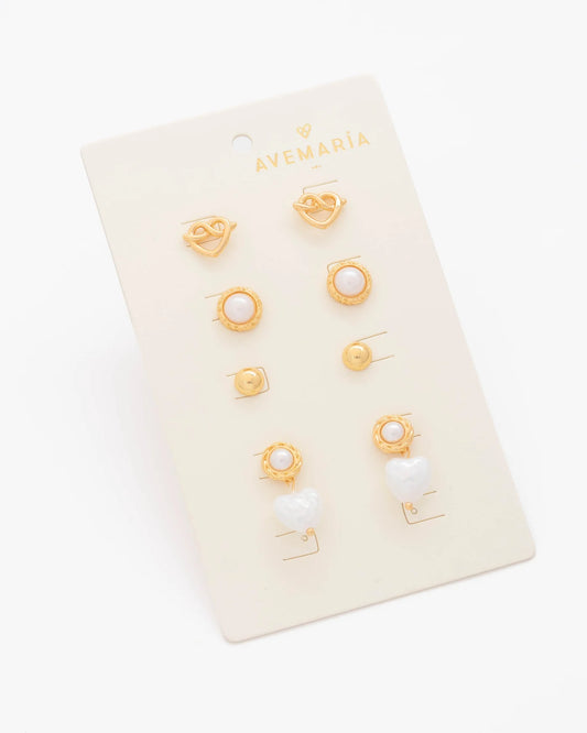 Set x 4 Pendientes Corazón Perla
