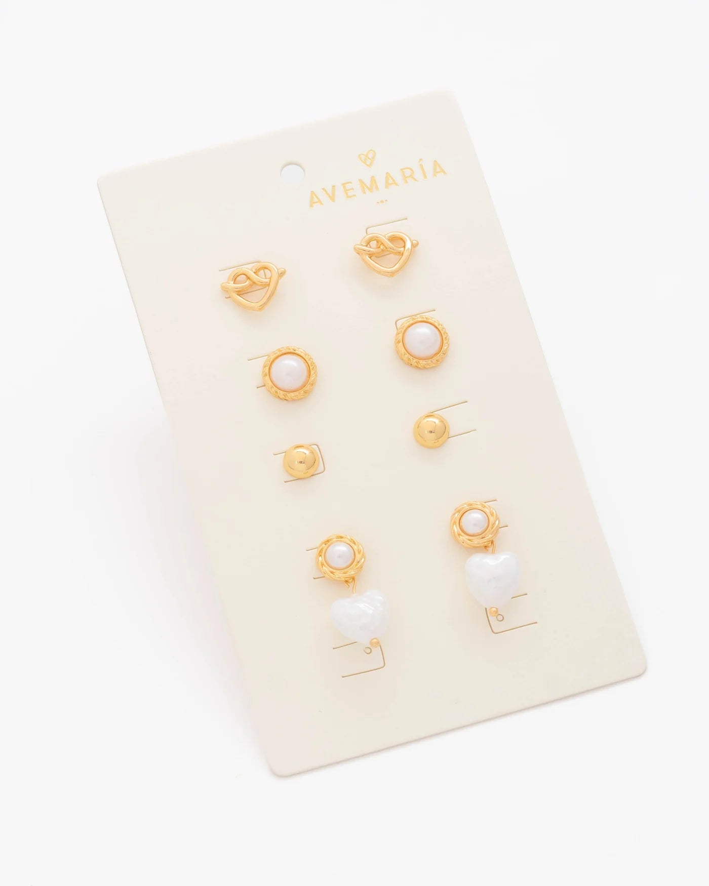 Set of 4 Pearl Heart Earrings