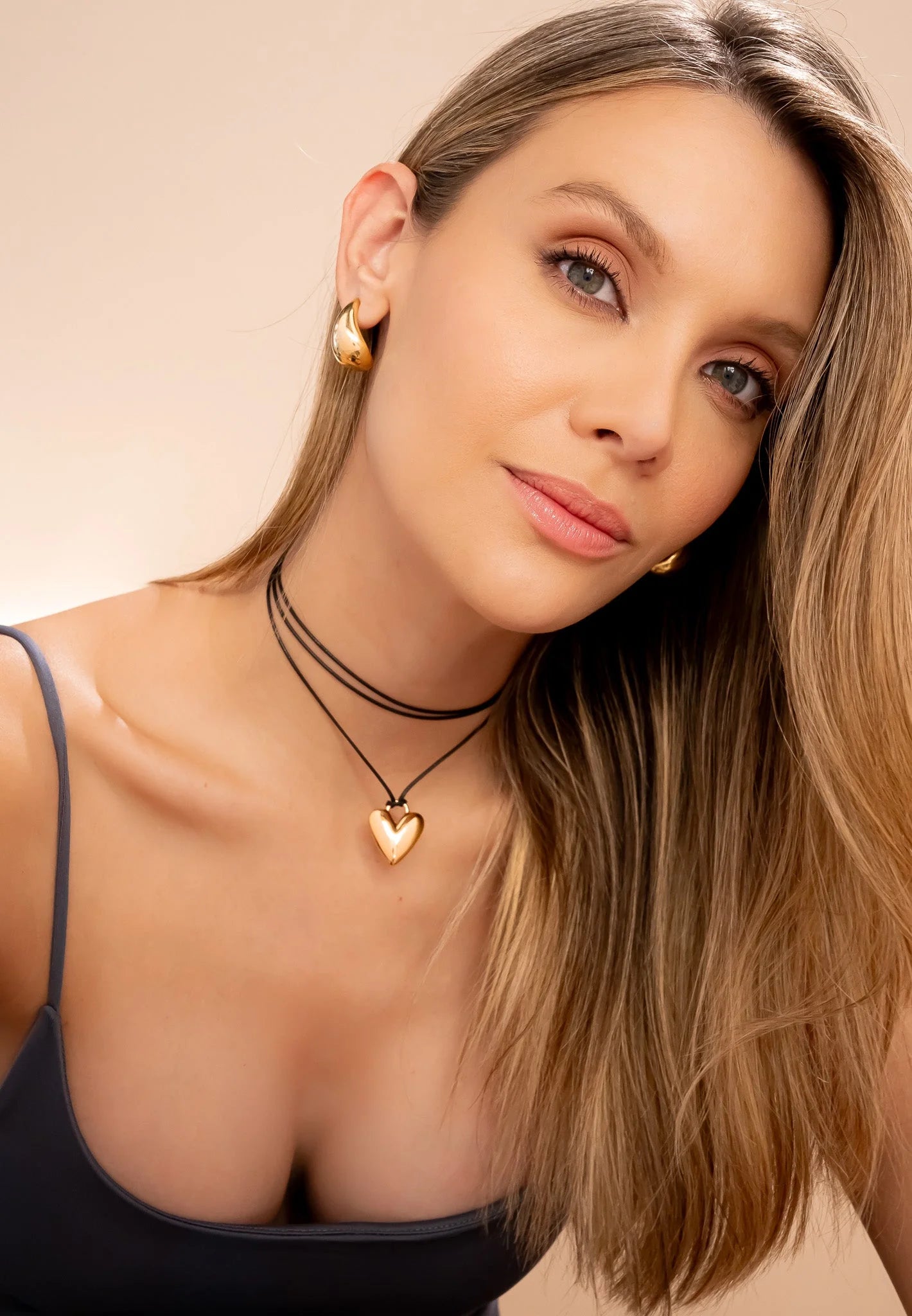 Leatherette with Heart Pendant + Earrings