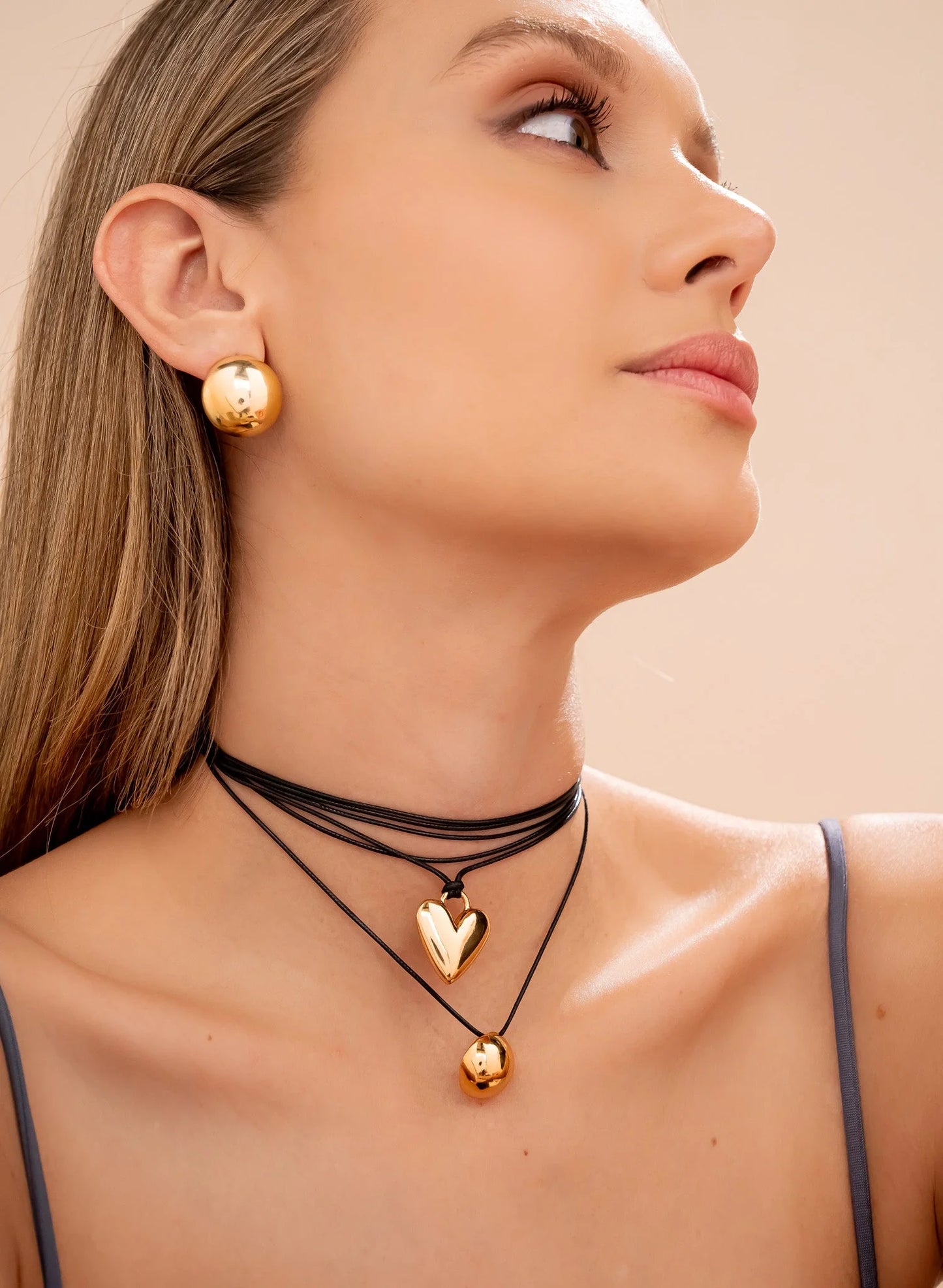 Leatherette with Heart Pendant + Earrings