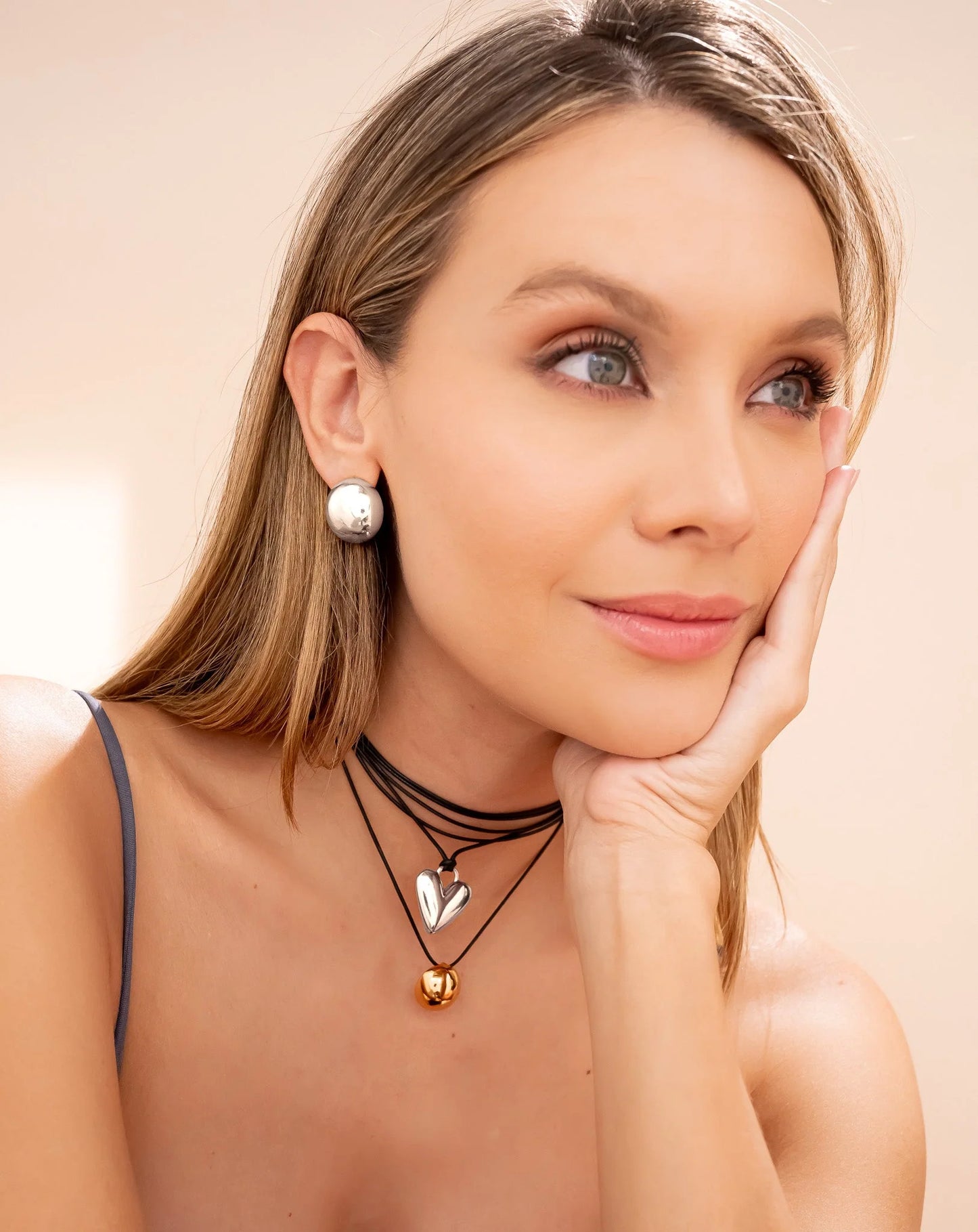 Leatherette with Heart Pendant + Earrings