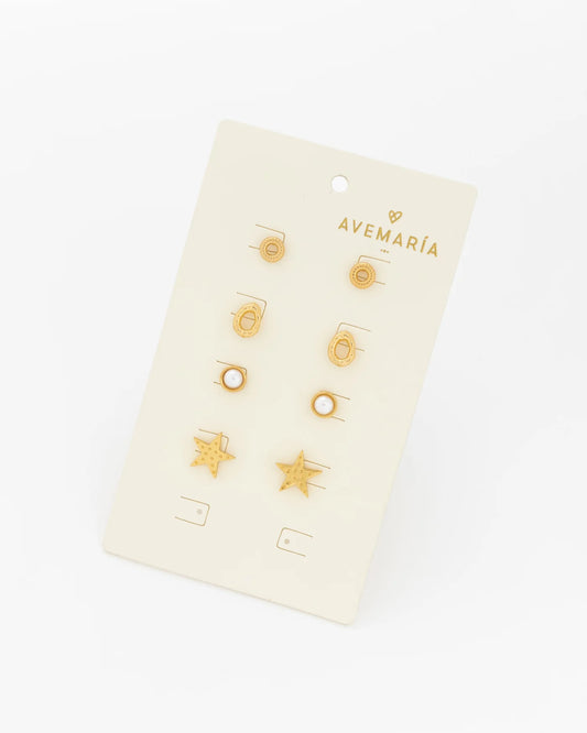 Set x 4 Pendientes Estrella Perla