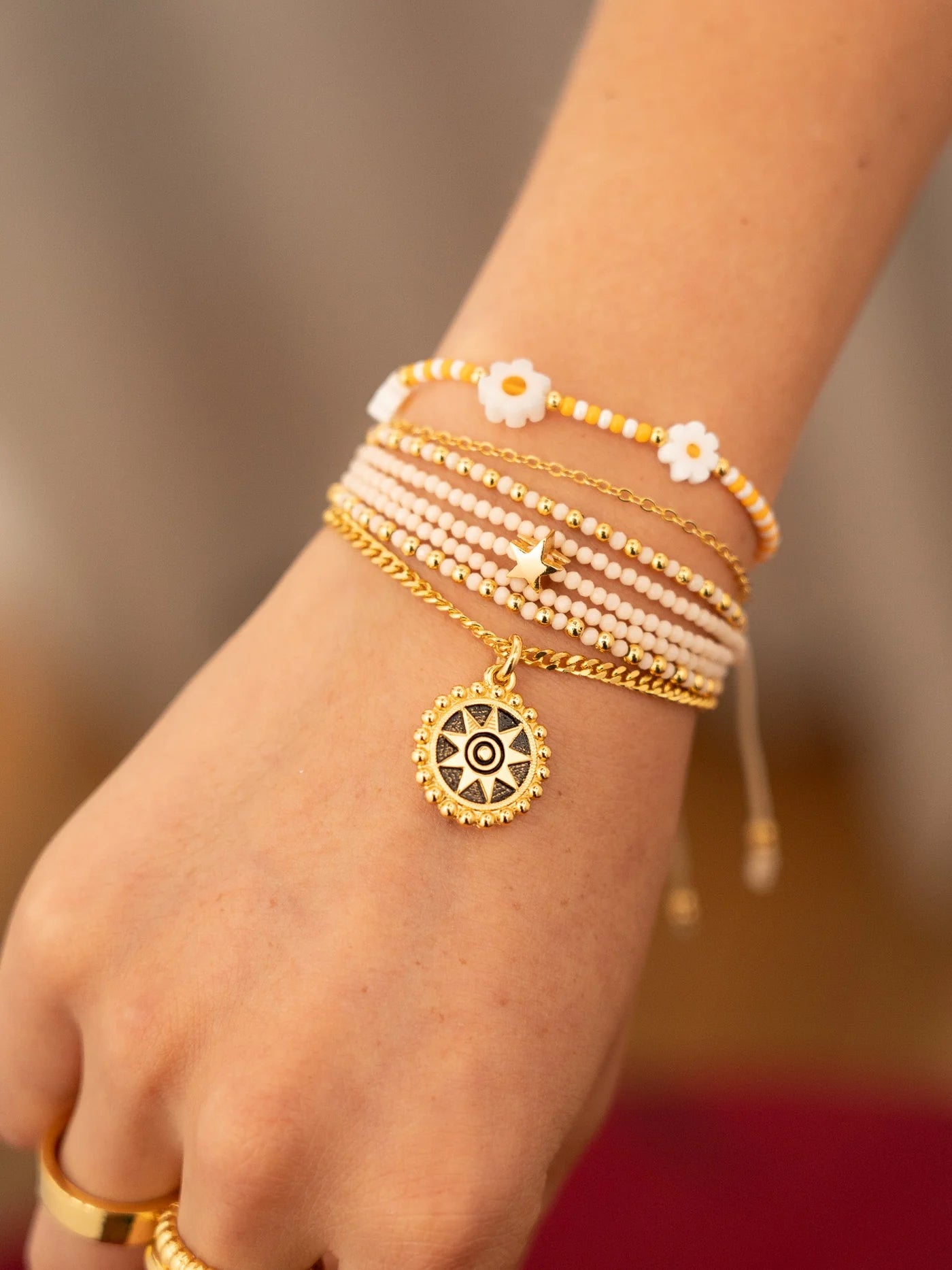 Set of 4 Sun Flower Bracelets + Earrings