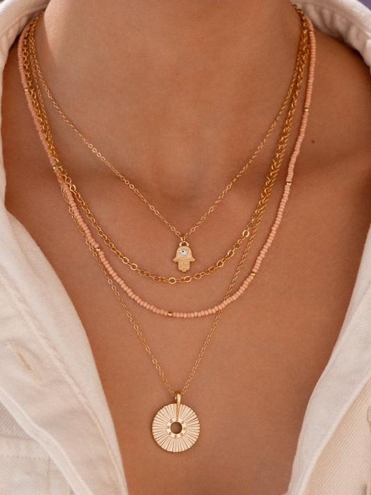 Set x 2 Collar Layering Mano Hansa + Pendientes