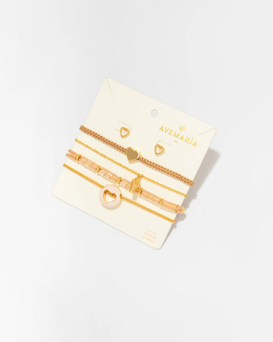 Set x 4 Pulseras Corazón Liso + Pendientes