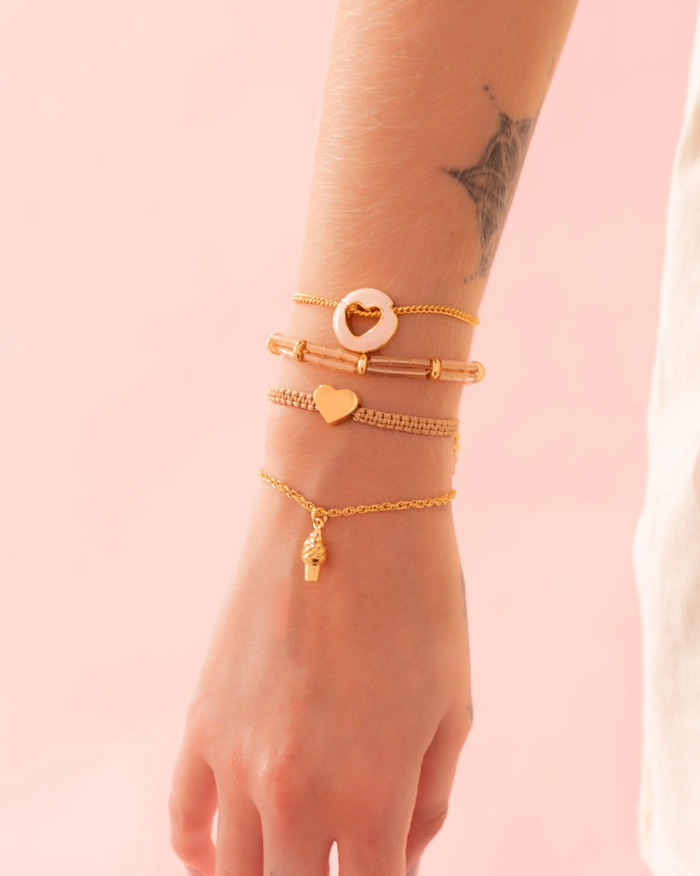 Set of 4 Smooth Heart Bracelets + Earrings